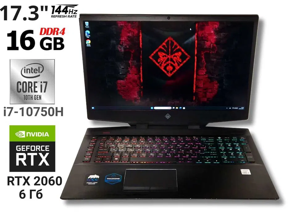 Ігровий ноутбук б/у HP Omen 17 144Гц 17.3" Core i7-10750H 16/512+1Тб RTX 2060 6Гб