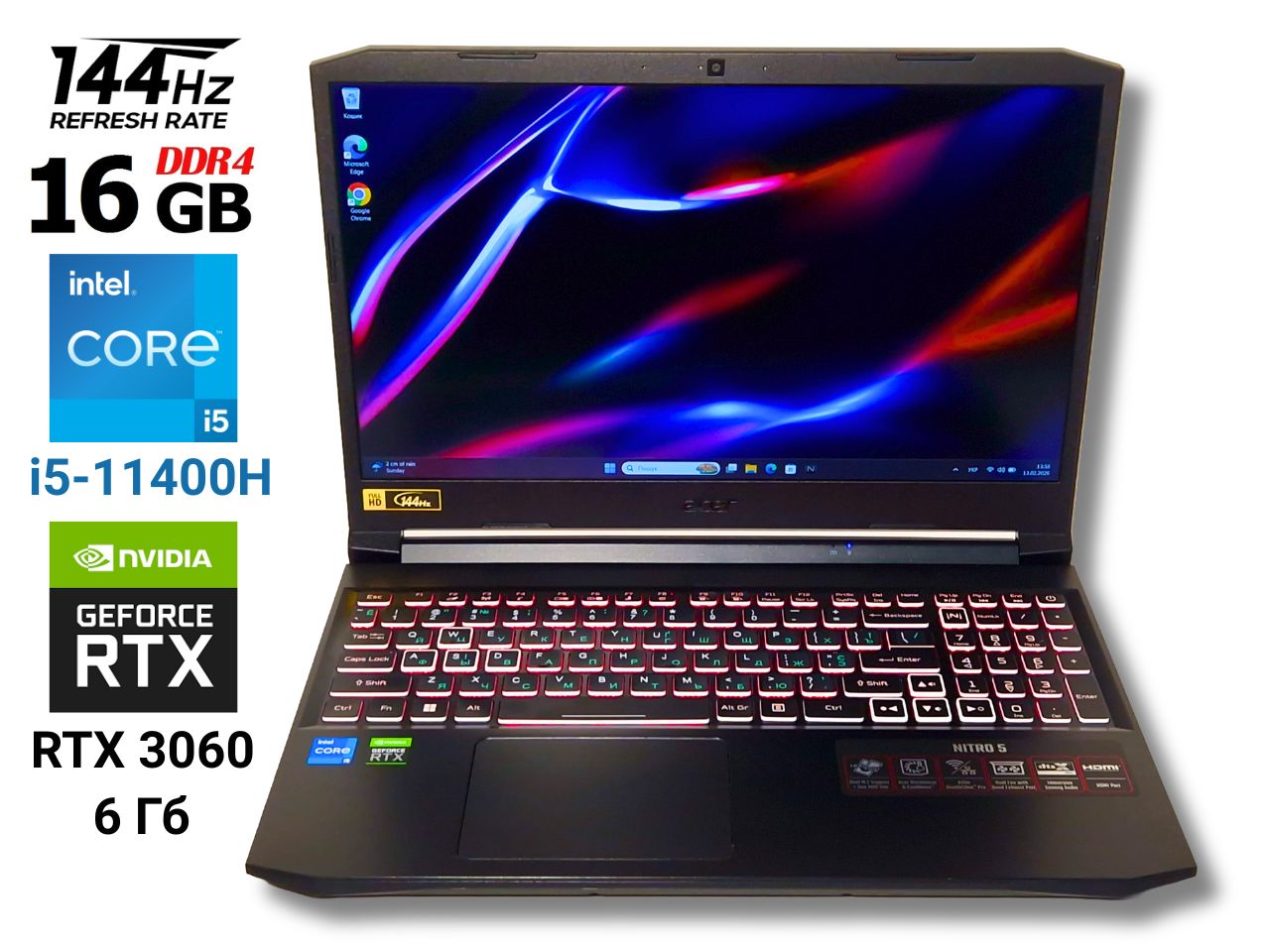 Ігровий ноутбук б/у Acer Nitro 5 144Гц i5-11400 16/512Тб RTX 3060 6Гб