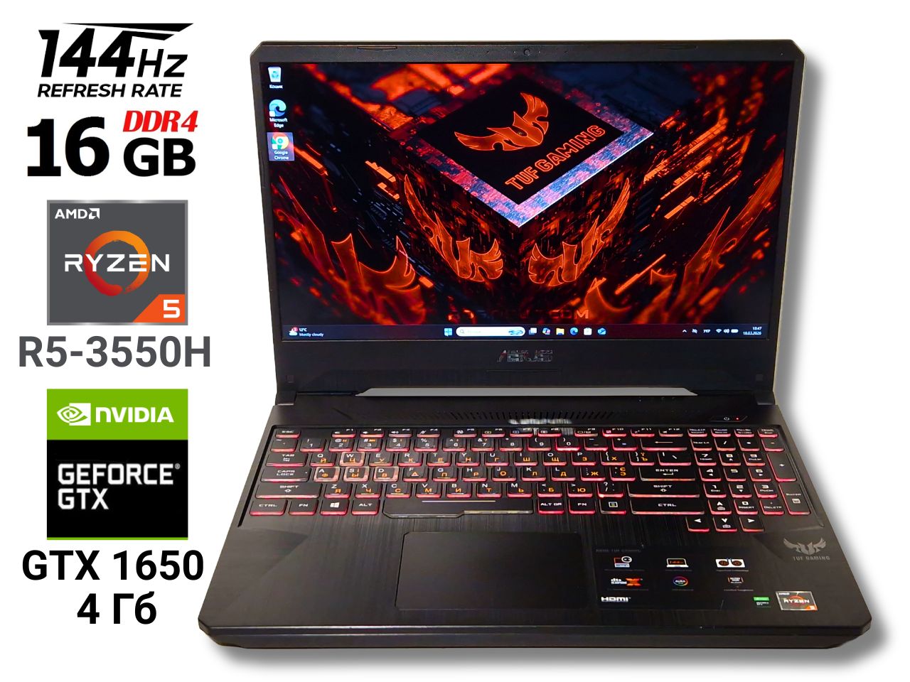 Ігровий ноутбук б/у ASUS TUF FX505DT IPS 144 Гц Ryzen 5 3550H 16/512 GTX 1650 4Гб