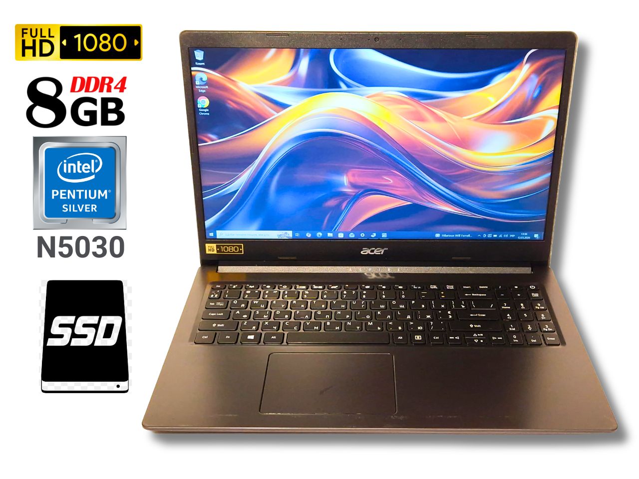 Ноутбук б/у Acer A315-34 FHD Pentium Silver N5030 8/128 Гб SSD батарея 4-6 годин