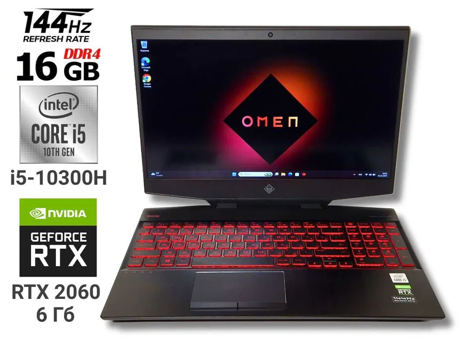 Ігровий ноутбук б/у HP Omen 15 144Гц i5-10300H 16/512+1Тб RTX 2060 6Гб